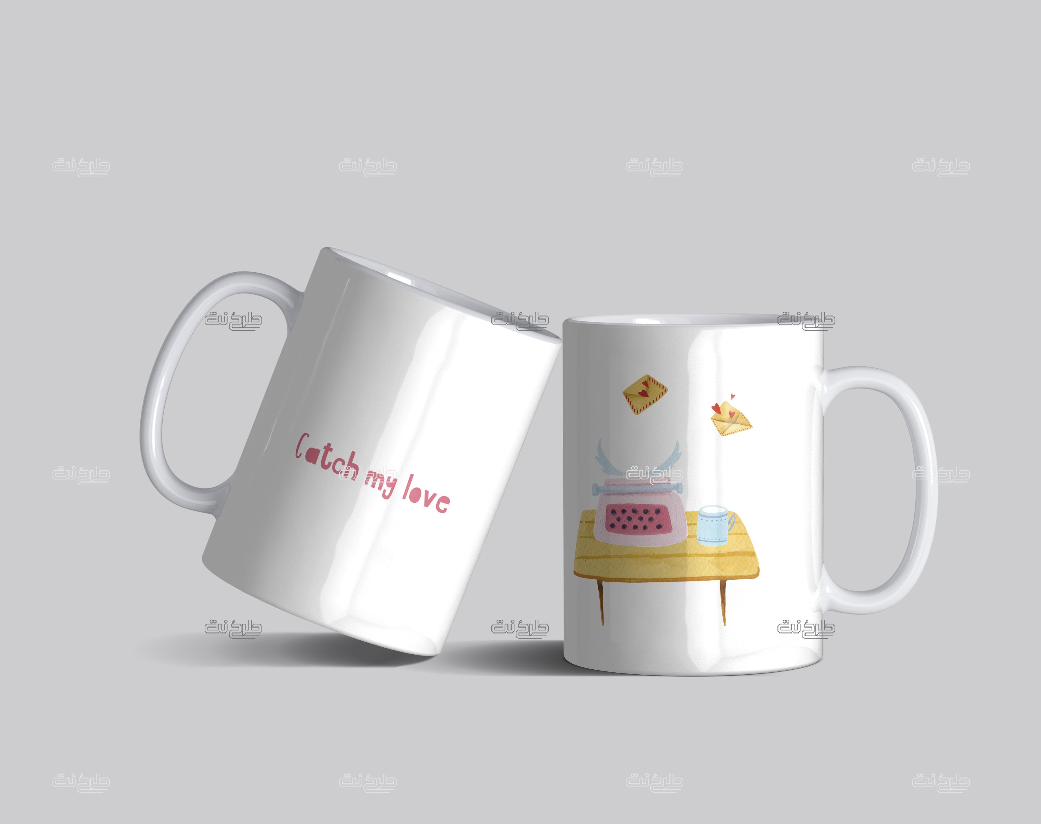 دانلود طرح لایه باز لیوان با متن "catch my love"