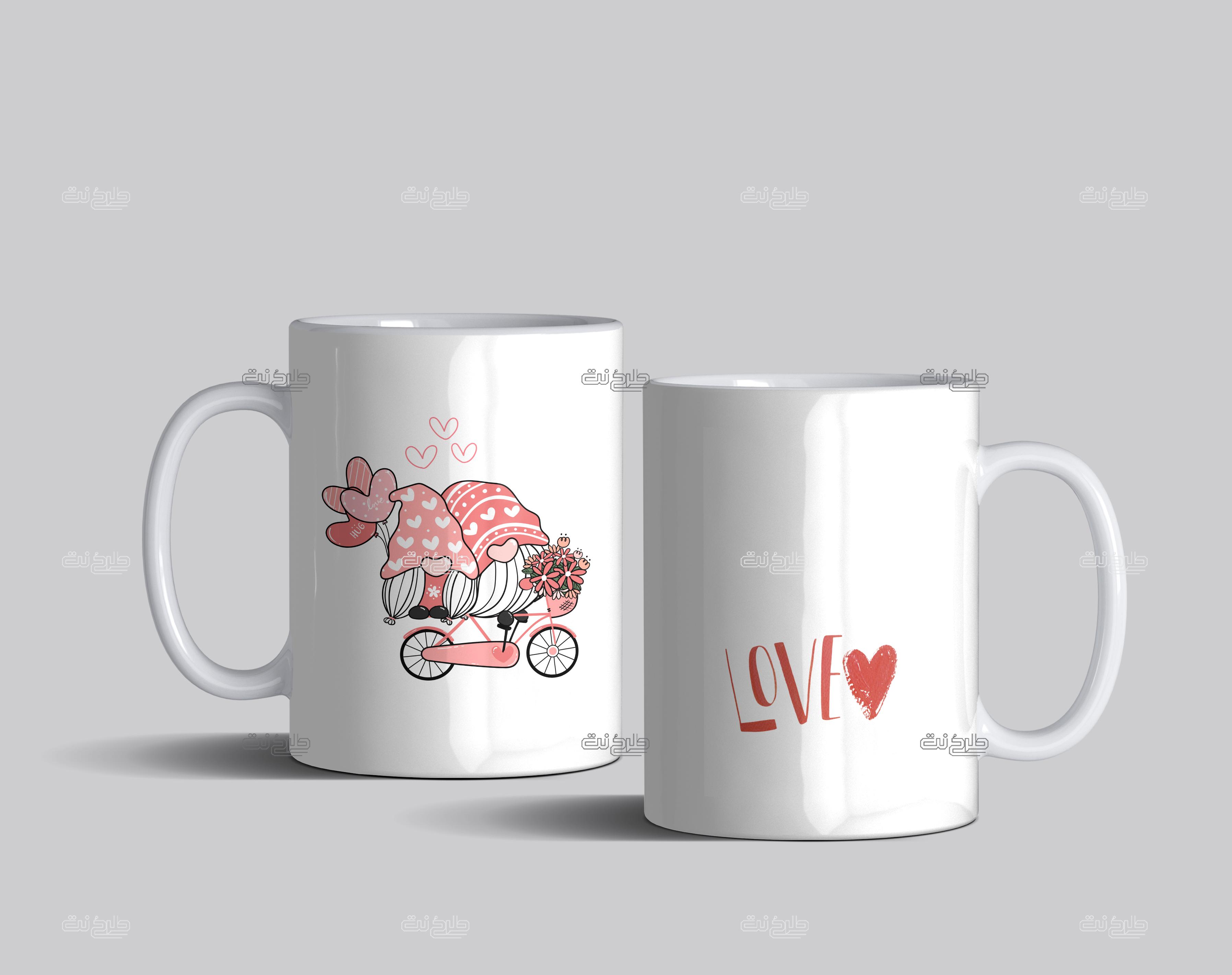 دانلود طرح لایه باز ماگ پیرزن و پیرمرد کارتونی با متن "LOVE"