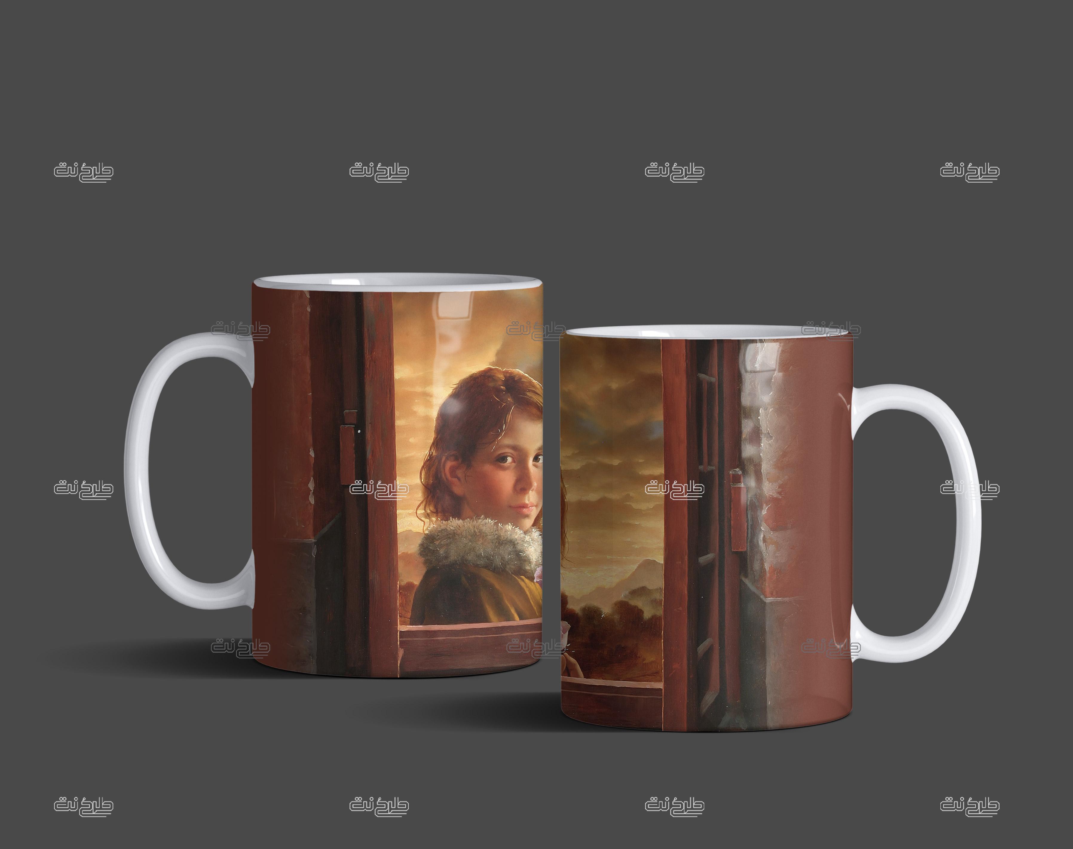 دانلود طرح لایه باز ماگ دخترکی در قاب نقاشی