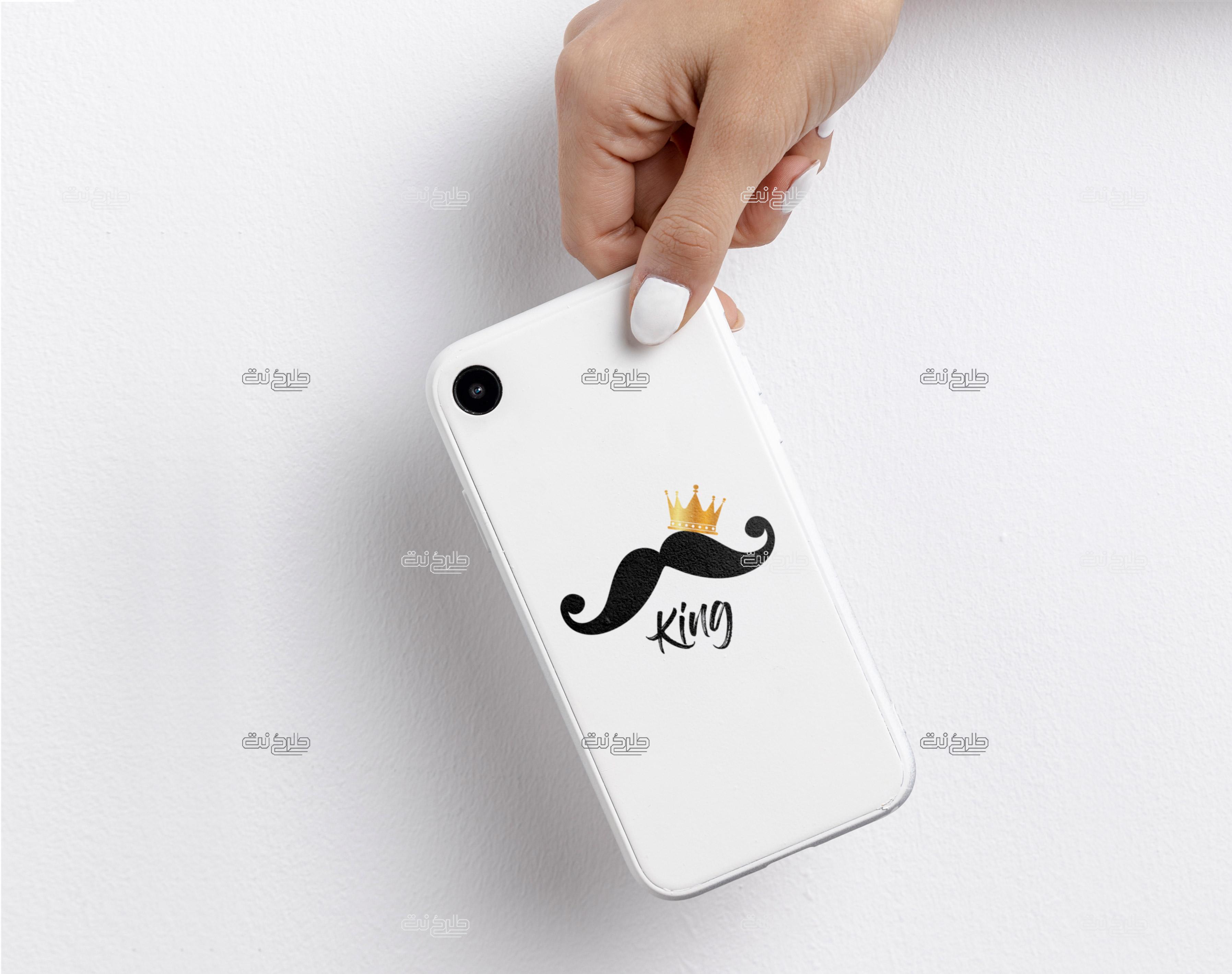دانلود طرح لایه باز کاور موبایل تاج و سیبیل با متن "King"