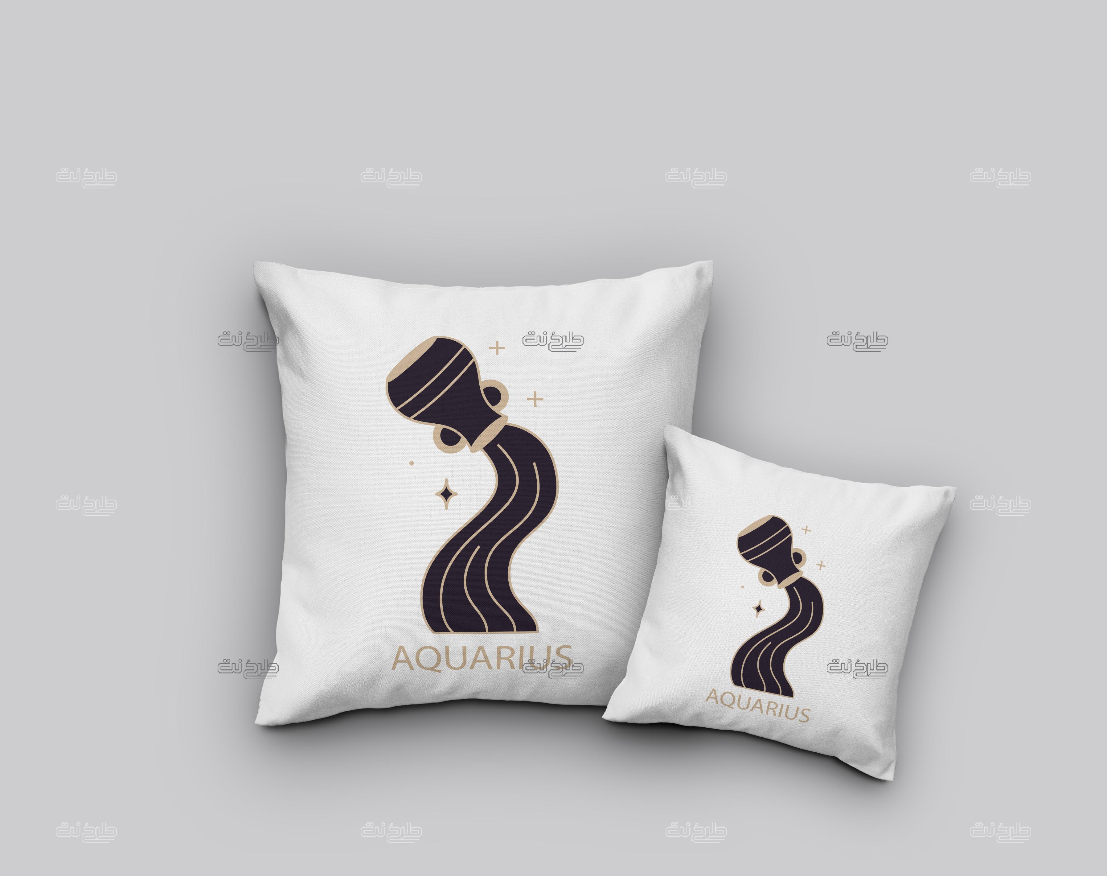 دانلود طرح لایه باز کوسن ماه تولد با متن AQUARIUS