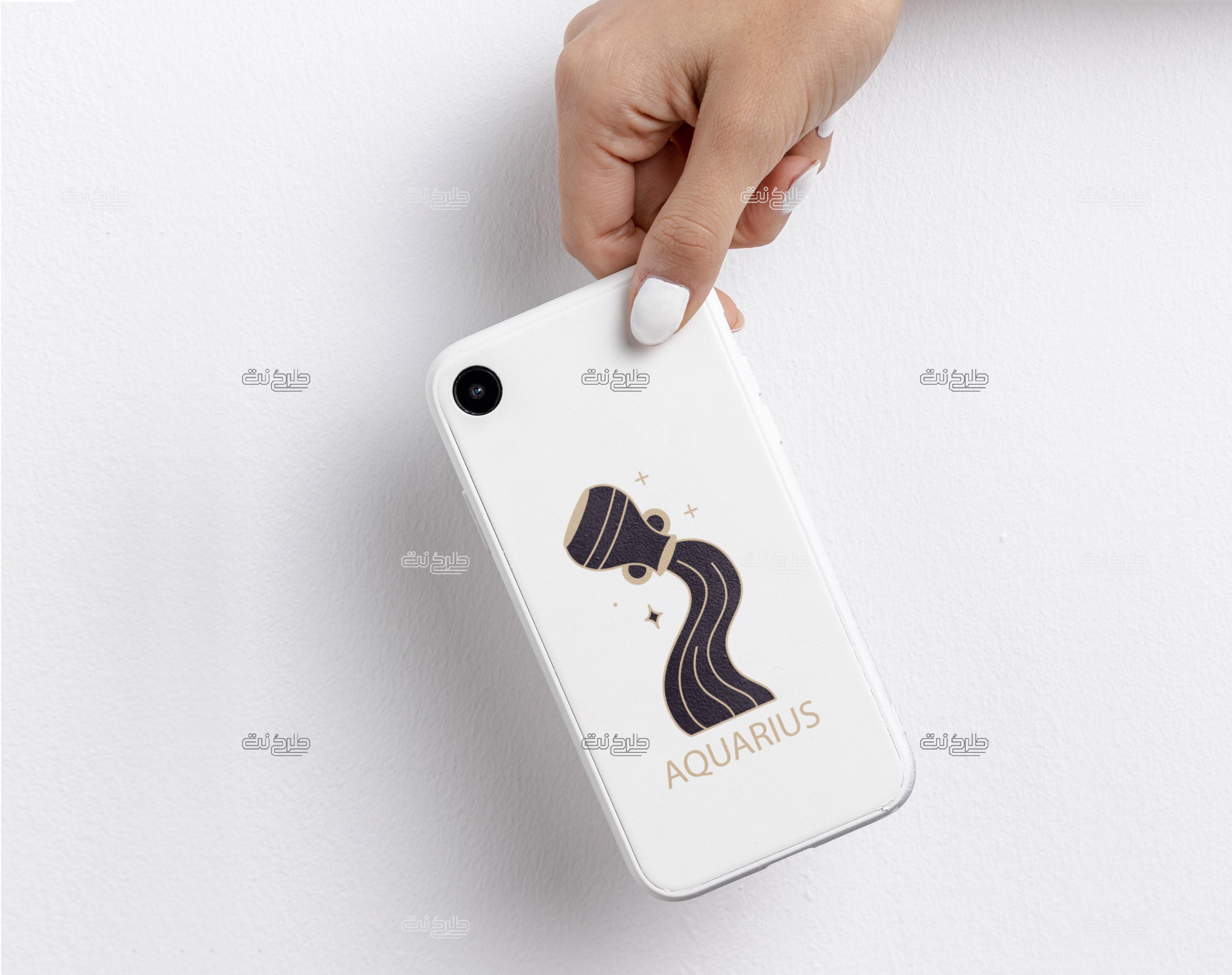 دانلود طرح لایه باز کاور موبایل ماه تولد با متن AQUARIUS