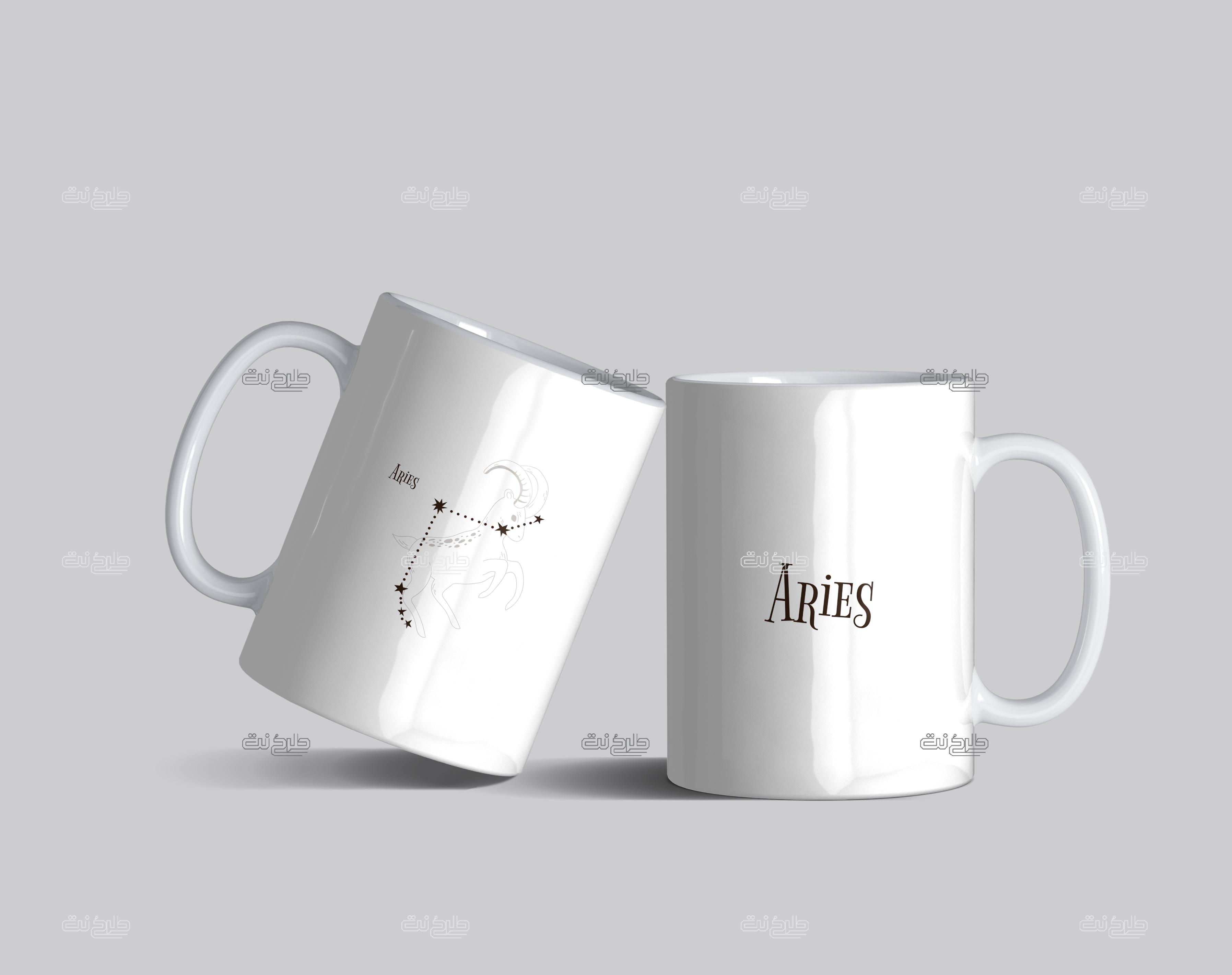 دانلود طرح لایه باز لیوان ماه تولد با متن ARiES