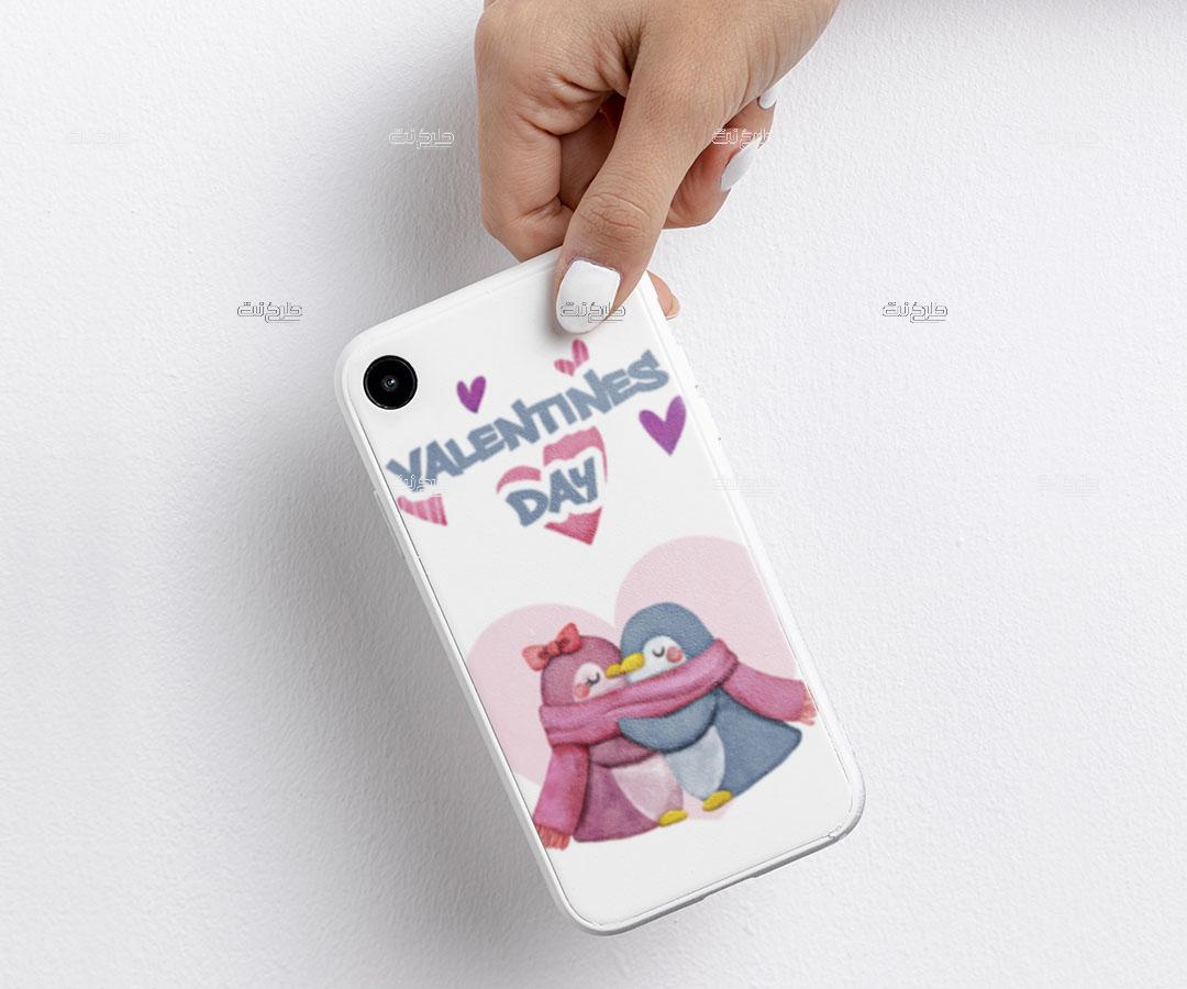 دانلود طرح لایه باز کاور موبایل عشق با متن "Valentine's Day"